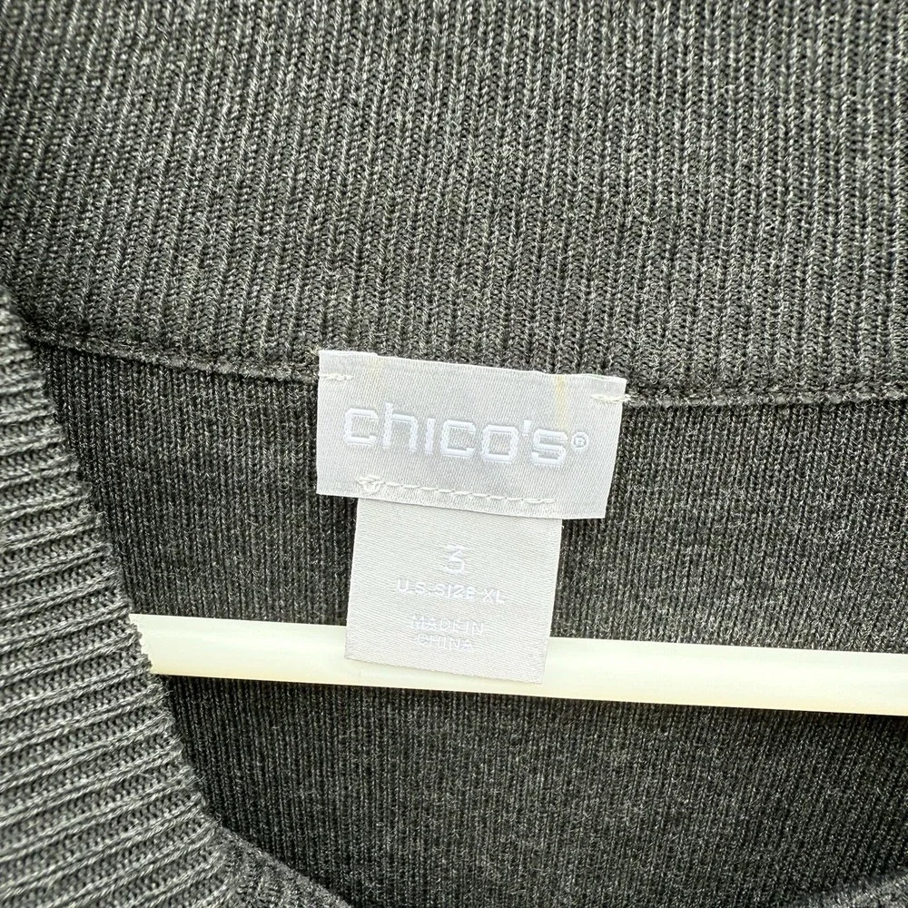 Chico's Sweater Women Size 3 Large Ecovero Gray Side Button Turtleneck‎ Pullover
